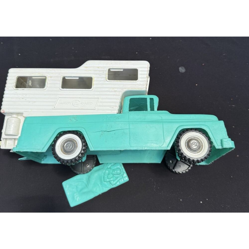 Vintage 1950s Andy Gard Plastic Toy Pick Up TEAL Truck with Camper! -3 - Picture 5 of 12